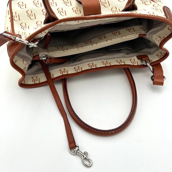 Dooney & Bourke Signature Canvas Leather Monogram Satchel DB Monogram Bag Cream - Picture 9 of 10